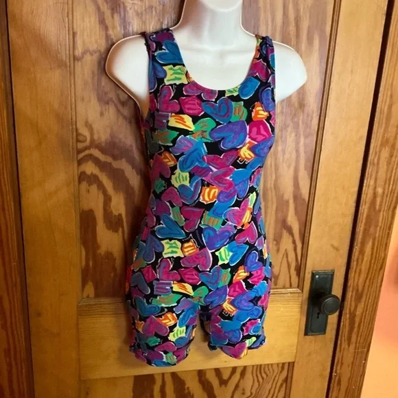 Vintage 80s bright hearts unitard - Picture 9 of 12